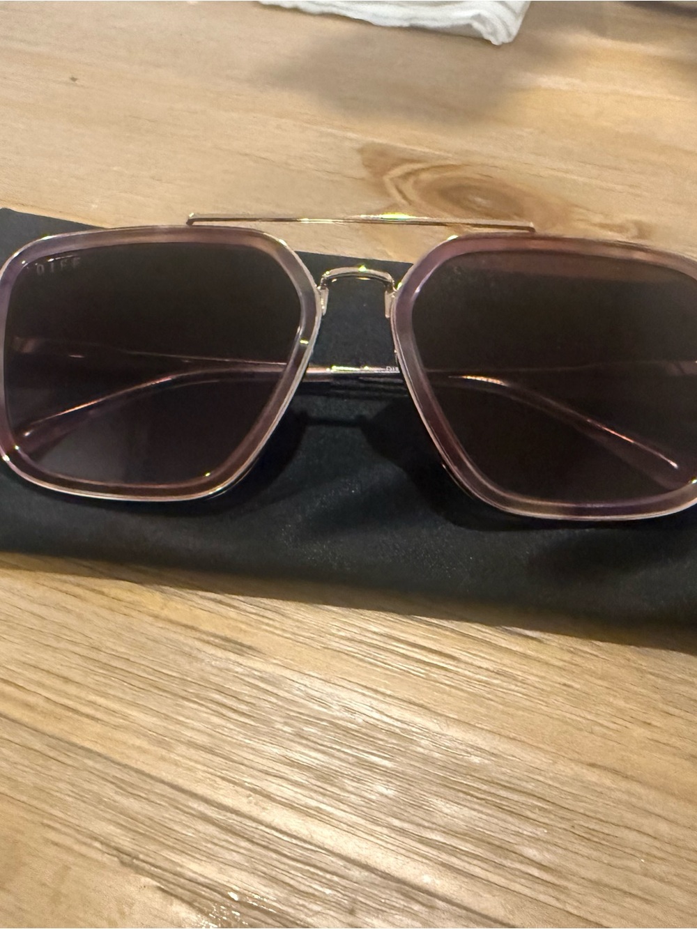 Diff Eyewear Women's Pink Frame Sunglasses with Gold Bridge